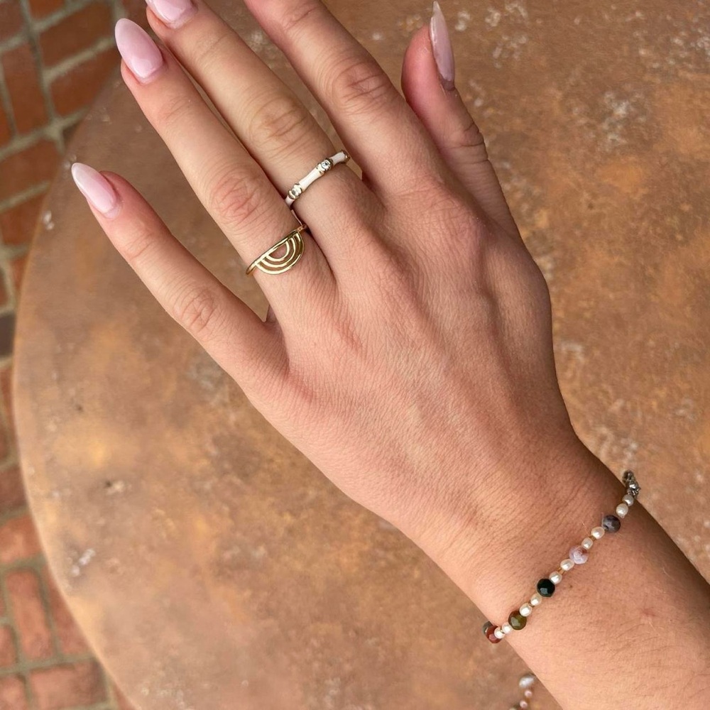 Pura vida Gold and white ring set sz 6 & adjustable / slight tarnishing - Picture 2 of 5